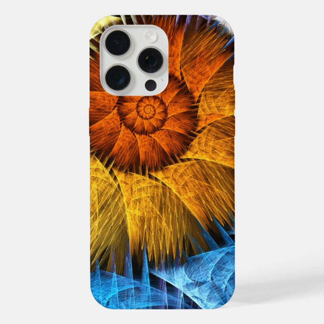 Coque iPhone Floral Orange Bleu Jaune Art Abstrait (Verso)