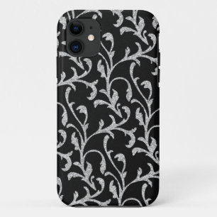 Coque iphone floral Parties scintillant noire et a