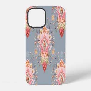Coque iPhone 12 Fond de plume de paon Paisley oriental