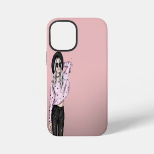 Coque iPhone 12 Mini Fond rose & jolie fille