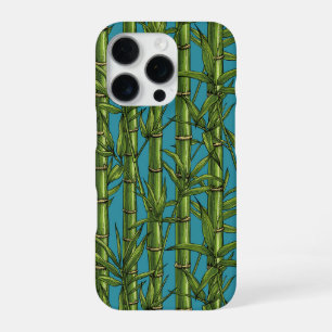 Coque iPhone 16 Pro Forêt de bambou sur fond bleu