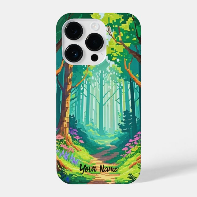 Coque iPhone Forêt magique Pixel Art Nom personnalisé (Verso)