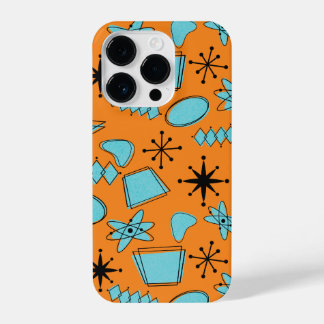 Coque Pour iPhone 14 Plus Formes atomiques MCM Turquoise sur orange
