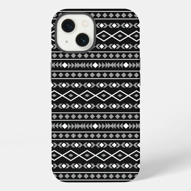 Coque iPhone Formes aztèques Motif blanc gris noir (Verso)