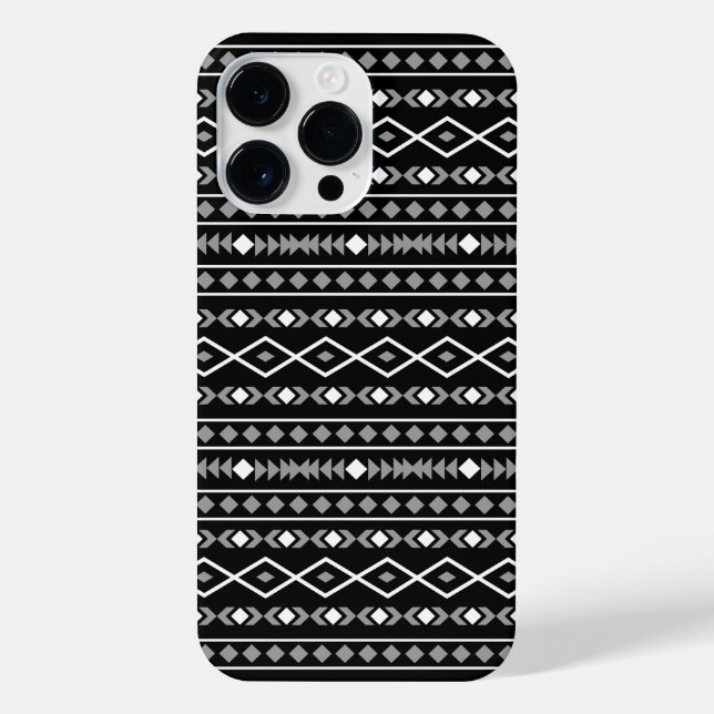 Coque iPhone Formes aztèques Motif blanc gris noir (Verso)
