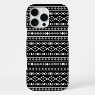 Coque iPhone 16 Pro Max Formes aztèques Motif blanc gris noir