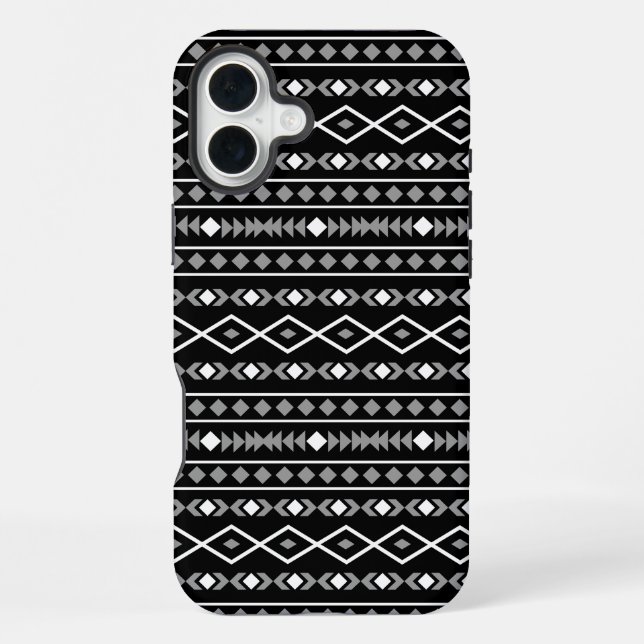 Coque iPhone Formes aztèques Motif blanc gris noir (Verso)