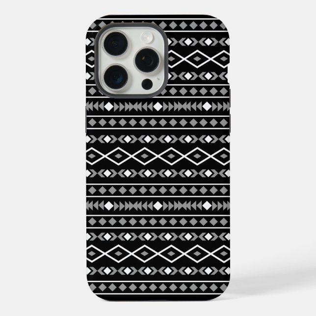 Coque iPhone Formes aztèques Motif blanc gris noir (Verso)