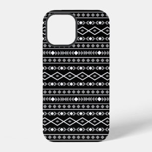 Coque iPhone 12 Formes aztèques Motif blanc gris noir