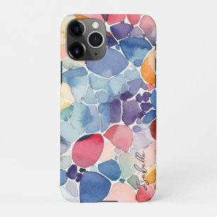 Coque iPhone 11Pro Formes d'aquarelle Abstraites colorées Nom personn