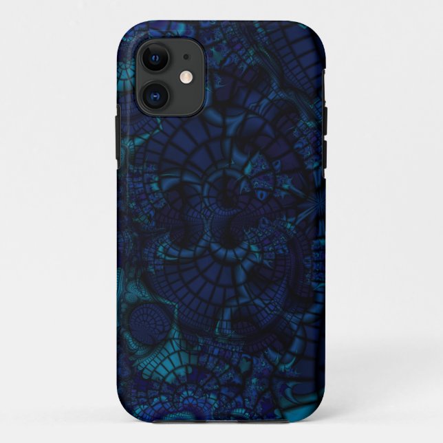 coque iphone fractal bleu foncé (Dos)
