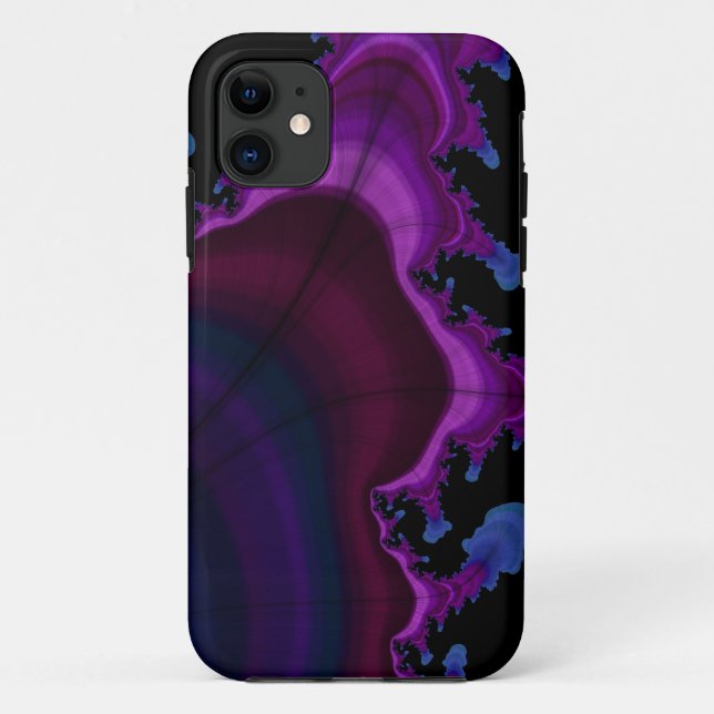 Coque iphone fractal de l'espace bleu et violet (Dos)