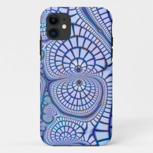 coque iphone fractal en mosaïque bleue et blanche