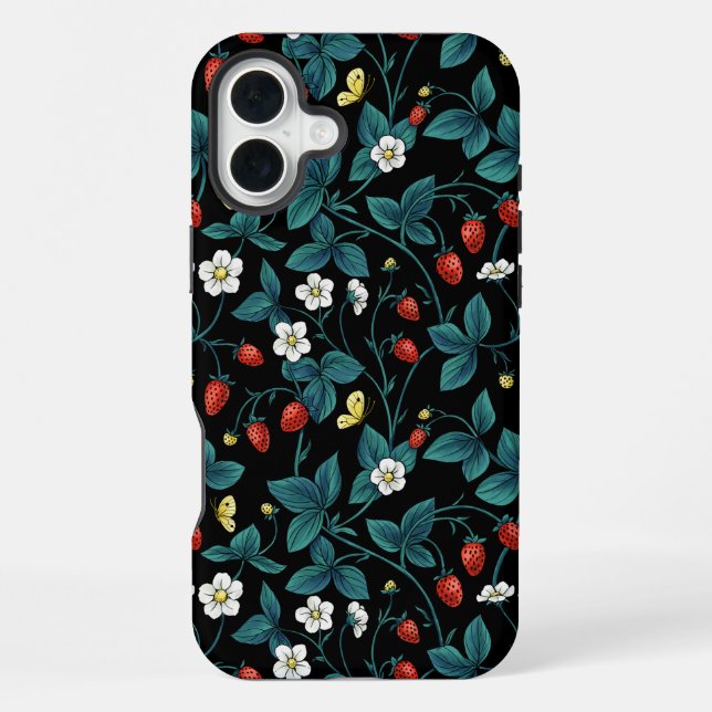 Coque iPhone Fraises sauvages rouge/jaune/bleu/noir (Verso)