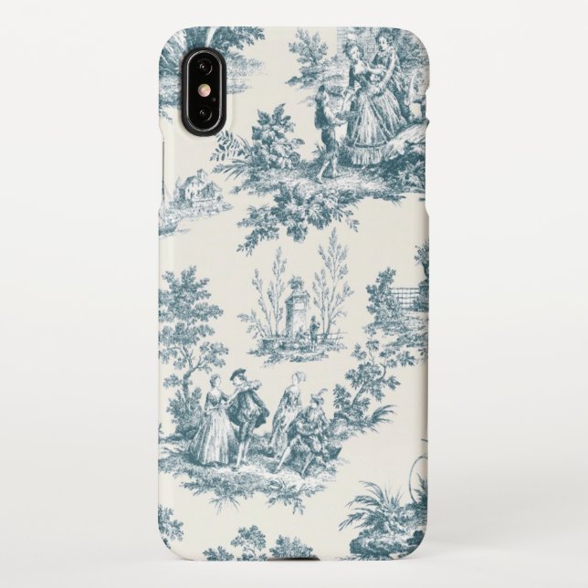 Coque iPhone Français toile de jouy sage vert élégant (Dos)