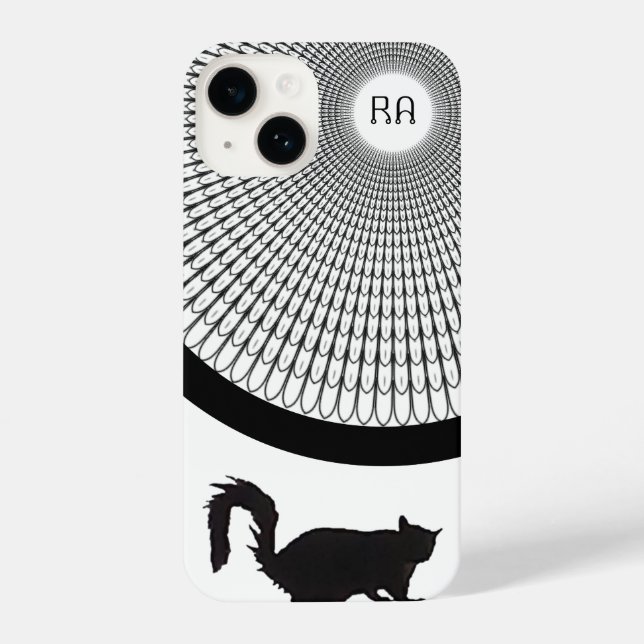 Coque iPhone Fun Script noir et blanc Monogramme Chat (Verso)