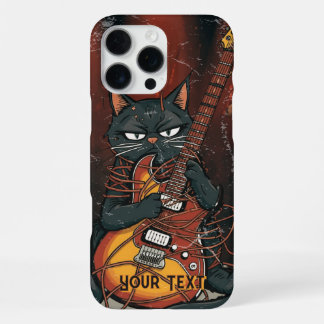 Coque iPhone 16 Pro Max Funny Black Cat Electric Guitar Player Gift