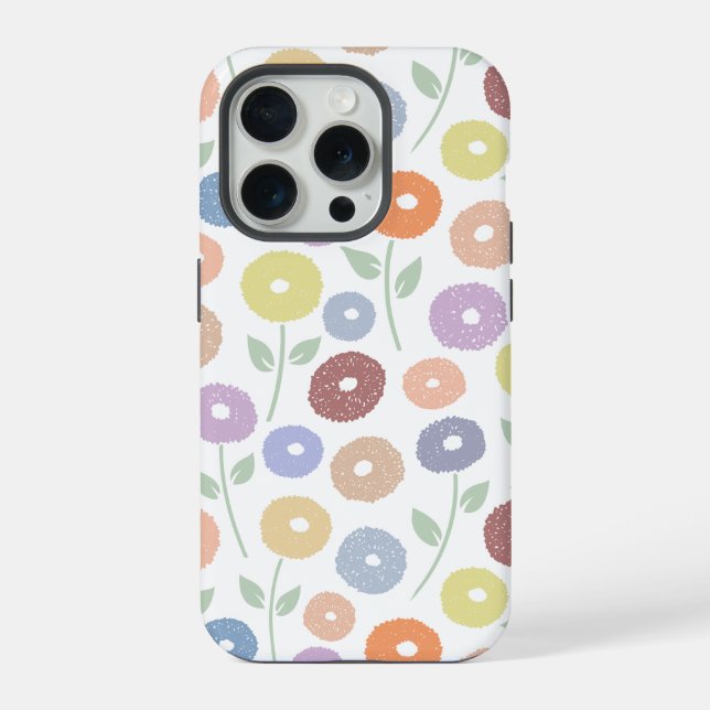 Coque iPhone Fuzzy Flower Rpt Pattern Pastels on White (Verso)