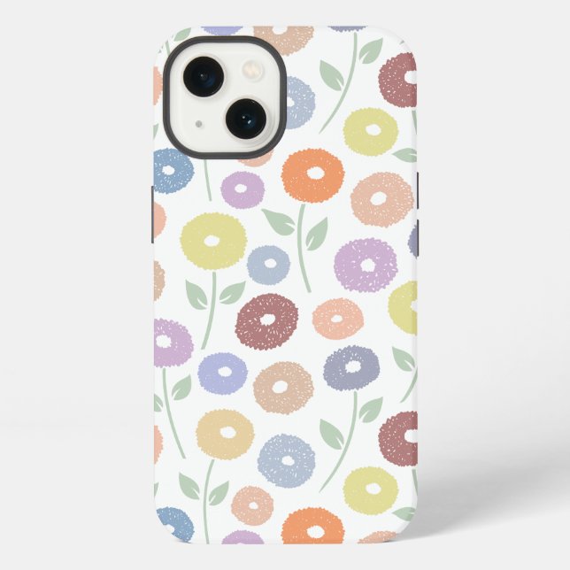 Coque iPhone Fuzzy Flower Rpt Pattern Pastels on White (Verso)