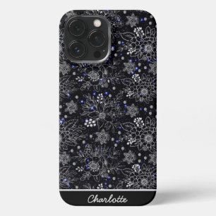 Etui iPhone 13 Pro Max Galaxie motif florale transparente nom personnalis