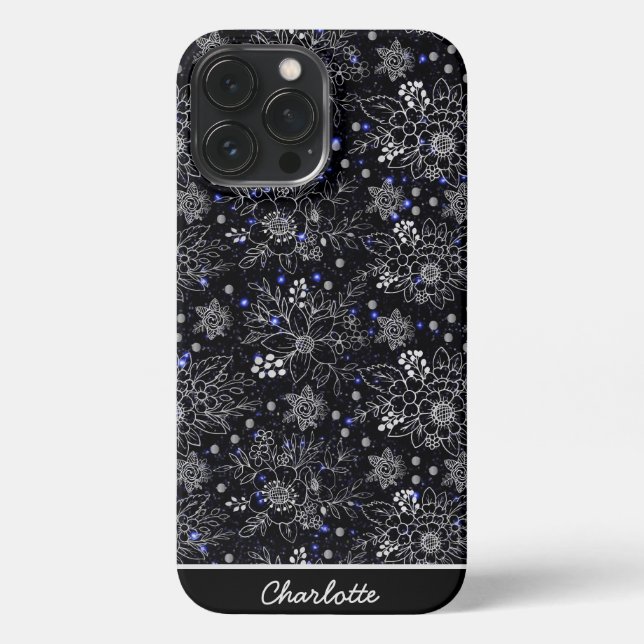 Coque iPhone Galaxie motif florale transparente nom personnalis (Verso)