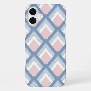 Coque iPhone 16 Plus géométrique Abstraite, bleue, rose et blanc cassé