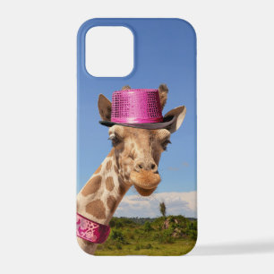Coque iPhone 12 Pro Giraffe en casquette rose étincelant