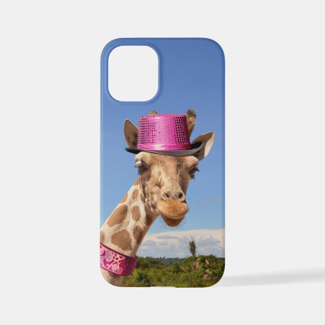 Coque iPhone Giraffe en casquette rose étincelant (Verso)