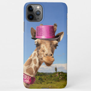 Coque iPhone 11Pro Max Giraffe en casquette rose étincelant