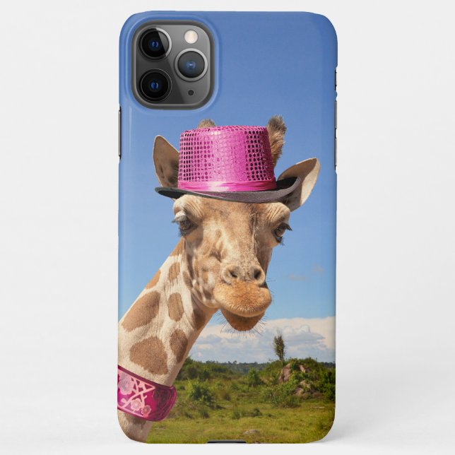 Coque iPhone Giraffe en casquette rose étincelant (Dos)