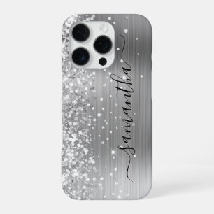Coque iPhone 16 Pro Glittery Argent Metallic Girl Signature