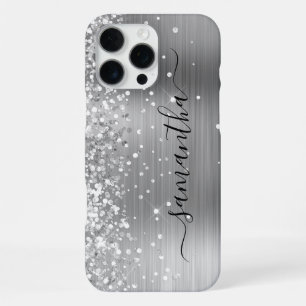 Coque iPhone 16 Pro Max Glittery Argent Metallic Girl Signature