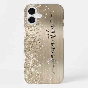 Coque iPhone 16 Plus Glittery Light Gold Metallic Girl Signature