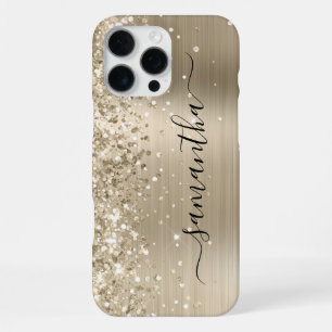 Coque iPhone 16 Pro Max Glittery Light Gold Metallic Girl Signature