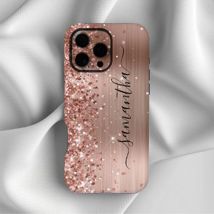 Coque iPhone 16 Pro Max Glittery Rose Gold Metallic Girly Signature
