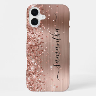 Coque iPhone 16 Plus Glittery Rose Gold Metallic Girly Signature