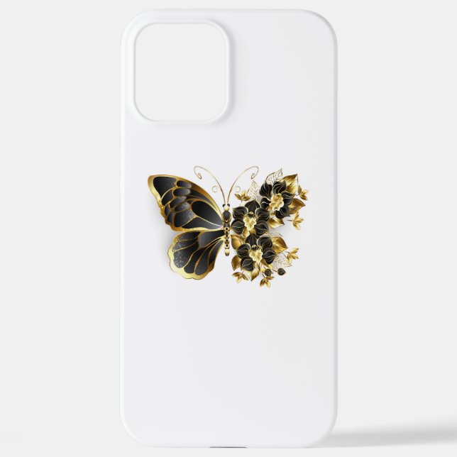 Coque iPhone Gold flower Butterfly with Black Orchid (Verso)