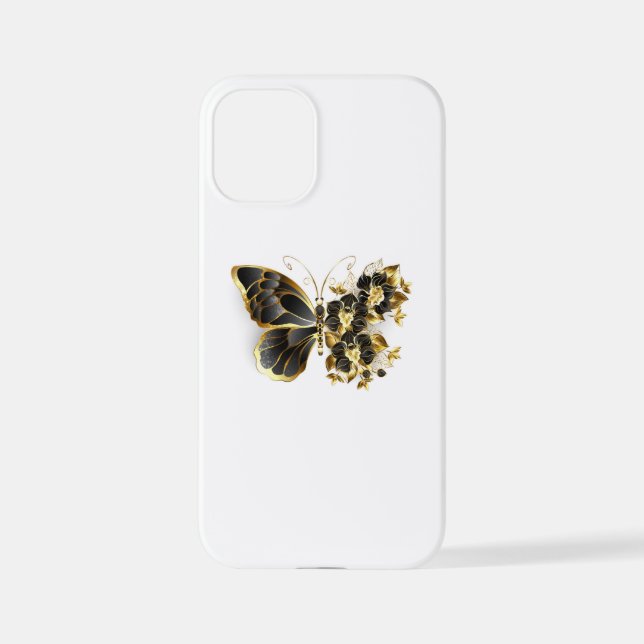 Coque iPhone Gold flower Butterfly with Black Orchid (Verso)