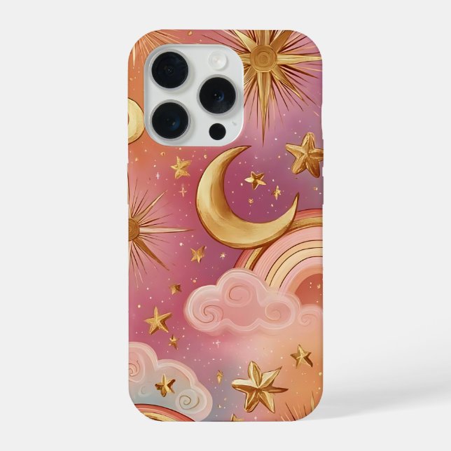Coque iPhone Golden Moon & Stars  (Verso)