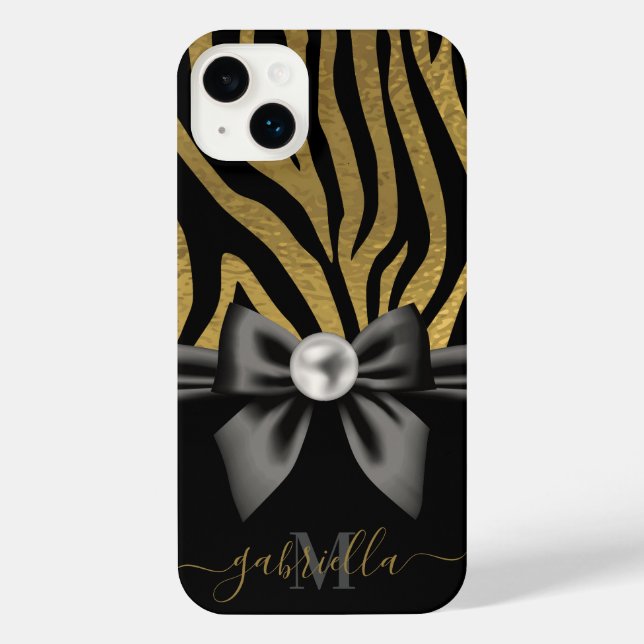 Coque iPhone Golden Zebra Print et Bow (Verso)