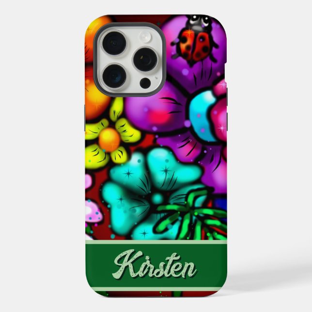 Coque iPhone Graffiti Style Flowers & Ladybug Personalized (Verso)