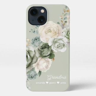 Etui iPhone 13 Grand-mère personnalisée Floral Sage Green