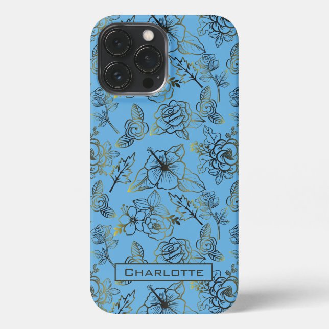 Coque iPhone Grand motif fleuri avec nom personnalisé (Verso)