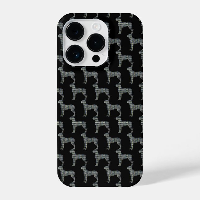Coque iPhone Grande Dane mignonne Chien Silhouette Grille Noir (Verso)