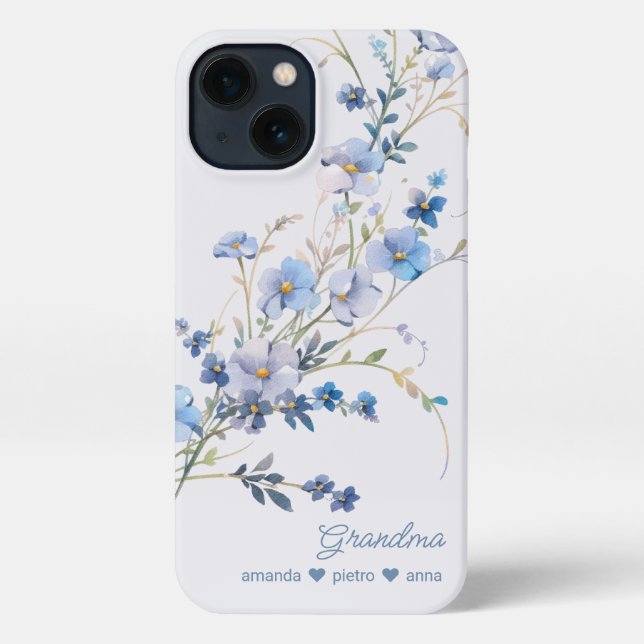 Coque iPhone Grandma Grandkids Nom bleu (Verso)