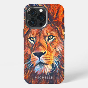 Etui iPhone 13 Pro Graphisme personnalisé Lion majestueux aquarelle