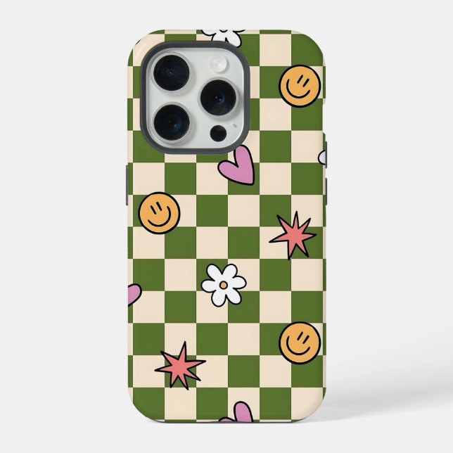 Coque iPhone Green Checkerboard Aesthetic Phone Case (Verso)