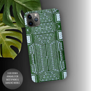 Coque iPhone 11Pro Max Green Computer Circuit Board White Lines Motif