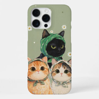 Coque iPhone 16 Pro Max Green Cute Cat Phone Case Kawaii Kitten Aesthetic