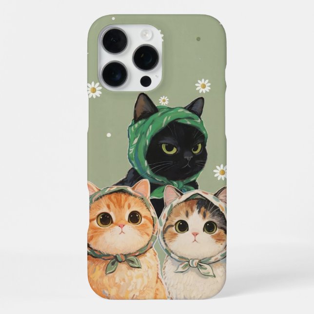 Coque iPhone Green Cute Cat Phone Case Kawaii Kitten Aesthetic (Verso)